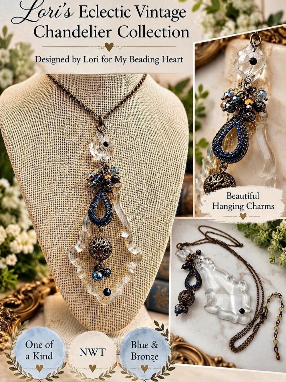 Lori's Eclectic Vintage Chandelier Collection Blue & Bronze Chandelier Necklace
